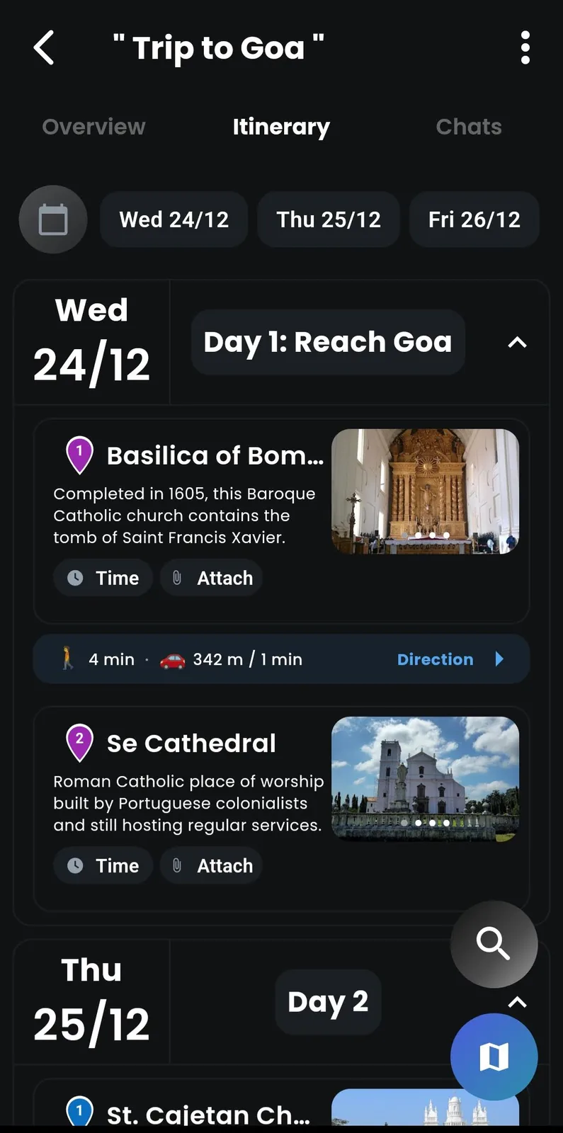 A shared roommate trip itinerary